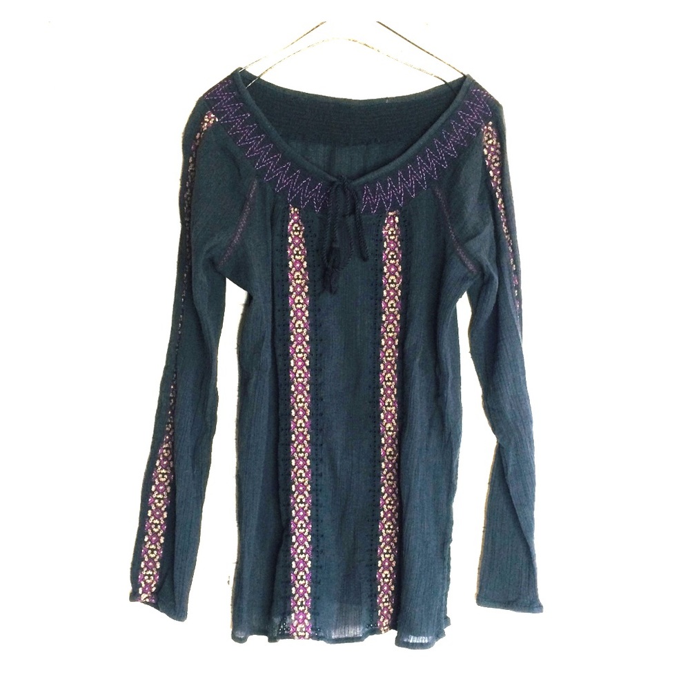 90s Vintage gauze embroidery blouse